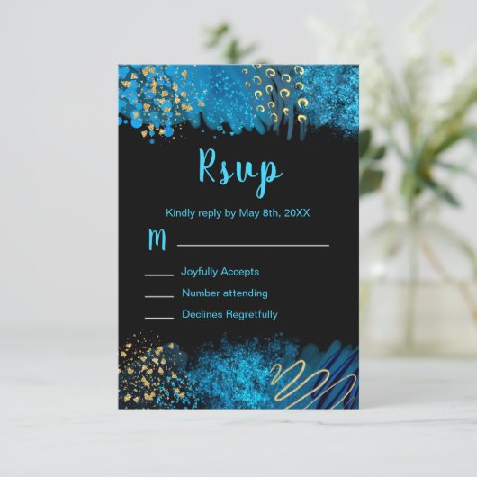 Blue Alcohol Ink Sweet 16 Birthday Party RSVP (スタンド正面)