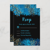 Blue Alcohol Ink Sweet 16 Birthday Party RSVP (正面/裏面)