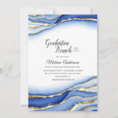 Blue Alcohol Ink Texture watercolor  graduation br 招待状 (正面)