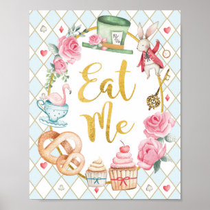 Blue Alice in Wonderland ME食べのパーティーサイン ポスター