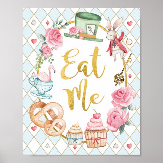 Blue Alice in Wonderland ME食べのパーティーサイン ポスター (正面)