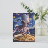 Blue Alien Eating Noodles and Veggies ポストカード (スタンド正面)
