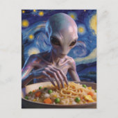 Blue Alien Eating Noodles and Veggies ポストカード (正面)