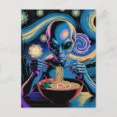 Blue Alien Eating Ramen ポストカード (正面)
