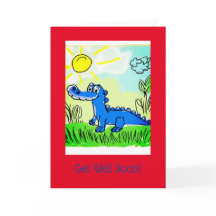 Blue Aligator Kids, 5" x 7"折り畳みGet Well Card
