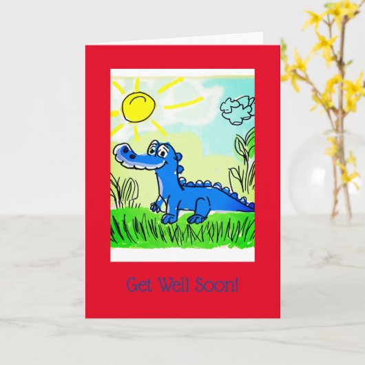 Blue Aligator Kids, 5" x 7"折り畳みGet Well Card カード (黄色い花)