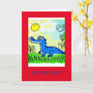 Blue Aligator Kids, 5" x 7"折り畳みGet Well Card カード