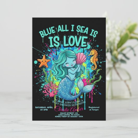 Blue All I Sea is Love Bridal Shower Invitation 招待状 (スタンド正面)