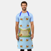 Blue All-Over Apron with Chickens & Bible Verse エプロン (着用した状態)