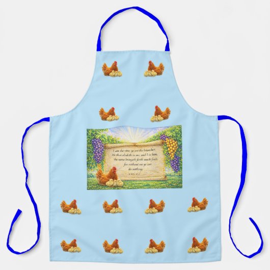 Blue All-Over Apron with Chickens & Bible Verse エプロン (正面)