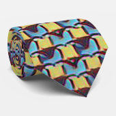 Blue & Amber Abstract Geometric Grid Pattern 1310 ネクタイ (ロール)
