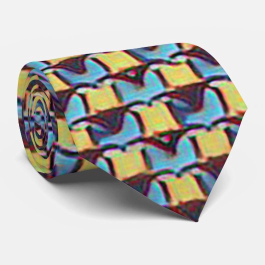 Blue & Amber Abstract Geometric Grid Pattern 1310 ネクタイ (ロール)