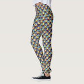 Blue & Amber Abstract Geometric Grid Pattern 1310 レギンス (左)