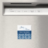 Blue amdホワイトダマスク結婚V397の保存 マグネット (インサイチュ (食洗機))