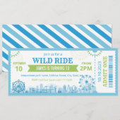Blue Amusement Park Birthday Invitation Ticket  招待状 (正面/裏面)