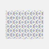 Blue Anchor Purple Seashells Yellow Starfish フリースブランケット (正面(横))