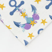 Blue Anchor Purple Seashells Yellow Starfish フリースブランケット (角)