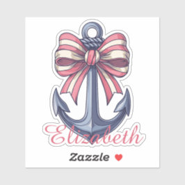 Blue Anchor With Red and White Stripe Bow Monogram シール