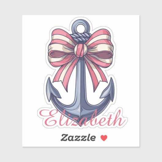 Blue Anchor With Red and White Stripe Bow Monogram シール (シート)