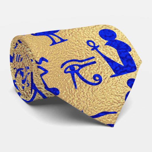 Blue Ancient Egyptian Hieroglyphics Art on Gold ネクタイ (ロール)