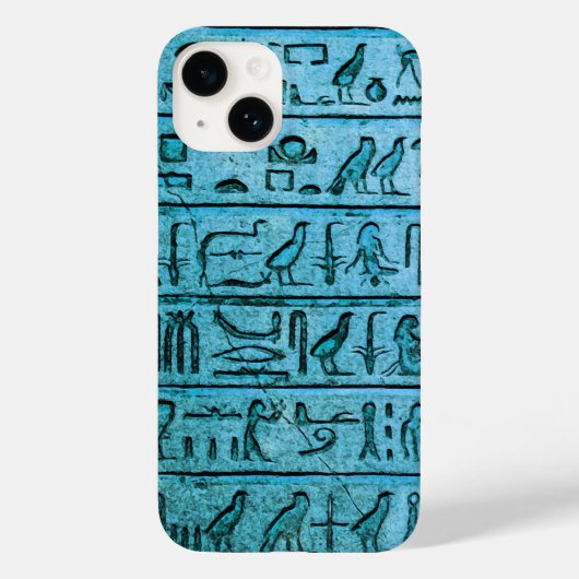Blue Ancient Egyptian Hieroglyphs iPhone 14 Case Case-Mate iPhoneケース (裏面)