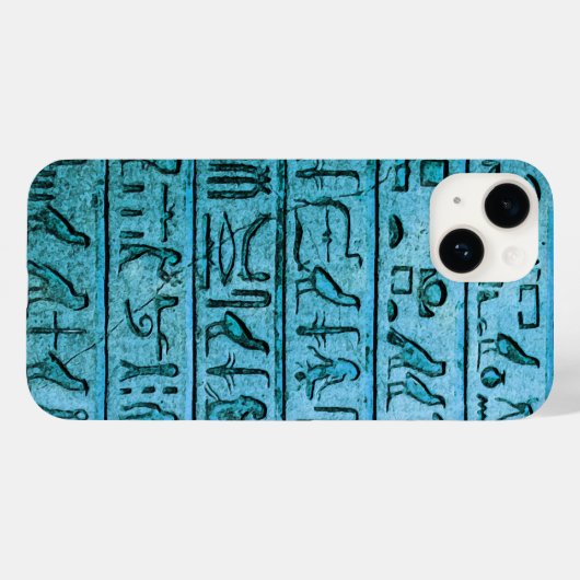 Blue Ancient Egyptian Hieroglyphs iPhone 14 Case Case-Mate iPhoneケース (裏面 (横))