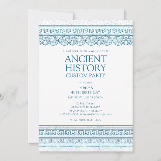 Blue Ancient history custom party 招待状 (正面)