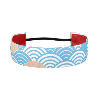 Blue and Beige Japanese Wave Pattern アスレチックヘッドバンド