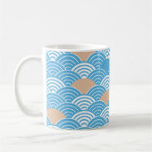 Blue and Beige Japanese Wave Pattern  コーヒーマグカップ (左)