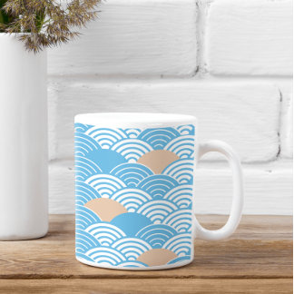 Blue and Beige Japanese Wave Pattern コーヒーマグカップ
