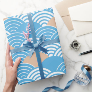 Blue and Beige Japanese Wave Pattern ラッピングペーパー