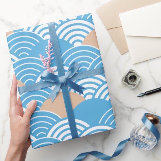 Blue and Beige Japanese Wave Pattern  ラッピングペーパー (ギフト)