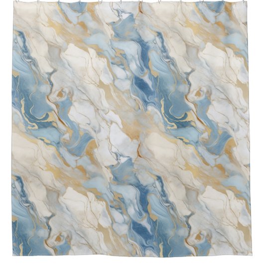 Blue and beige marble design Shower Curtain シャワーカーテン (正面)