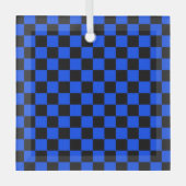 Blue and black checkerboard pattern ガラスオーナメント (正面)