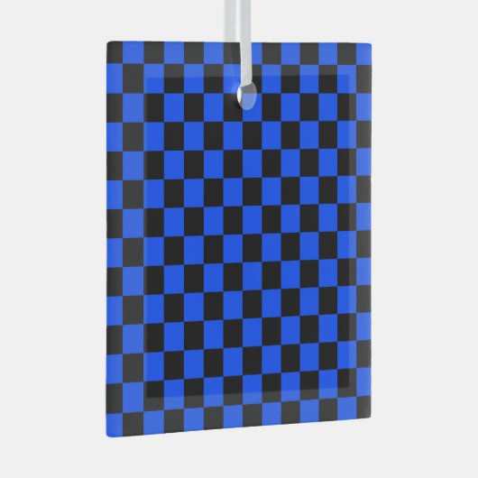 Blue and black checkerboard pattern ガラスオーナメント (正面右)