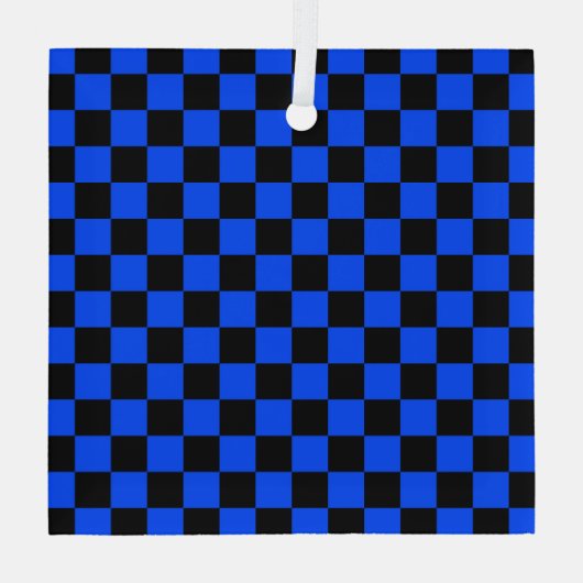 Blue and black checkerboard pattern ガラスオーナメント (裏面)