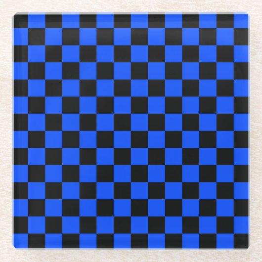 Blue and black checkerboard pattern ガラスコースター (正面)