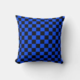 Blue and black checkerboard pattern クッション