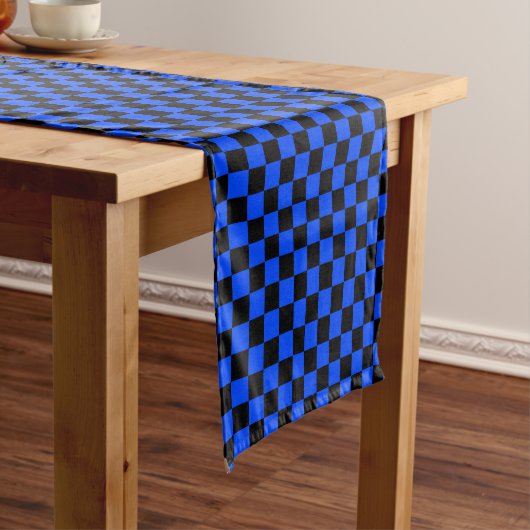 Blue and black checkerboard pattern ショートテーブルランナー (インサイチュ)