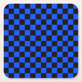 Blue and black checkerboard pattern スクエアペーパーコースター