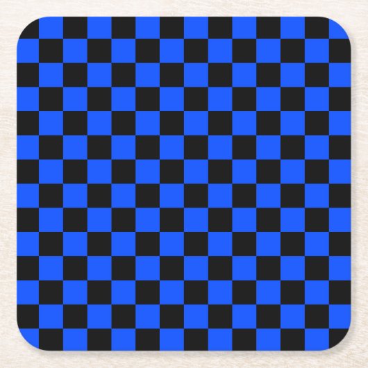 Blue and black checkerboard pattern スクエアペーパーコースター (正面)