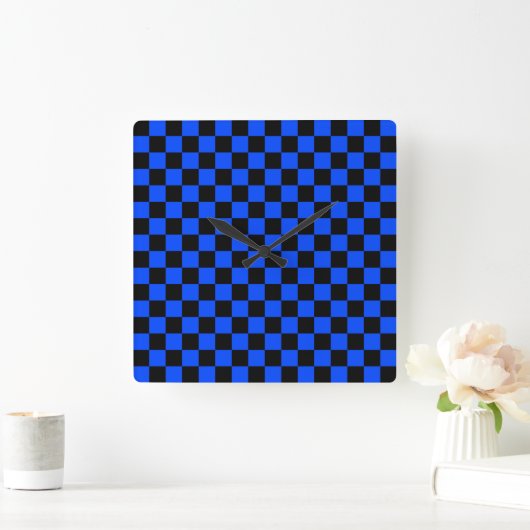 Blue and black checkerboard pattern スクエア壁時計 (ホーム)