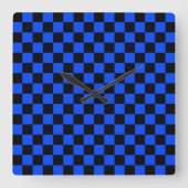 Blue and black checkerboard pattern スクエア壁時計 (正面)