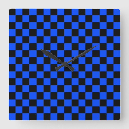 Blue and black checkerboard pattern スクエア壁時計 (正面)