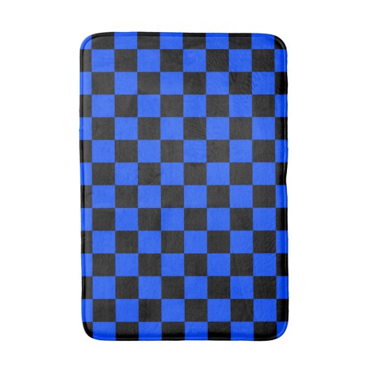 Blue and black checkerboard pattern バスマット (正面縦)