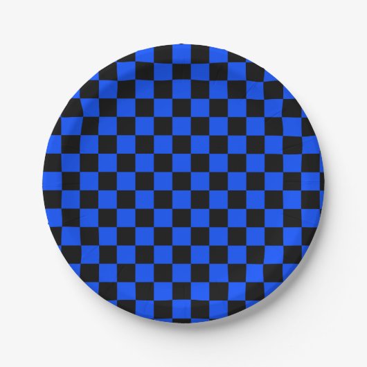 Blue and black checkerboard pattern ペーパープレート (正面)