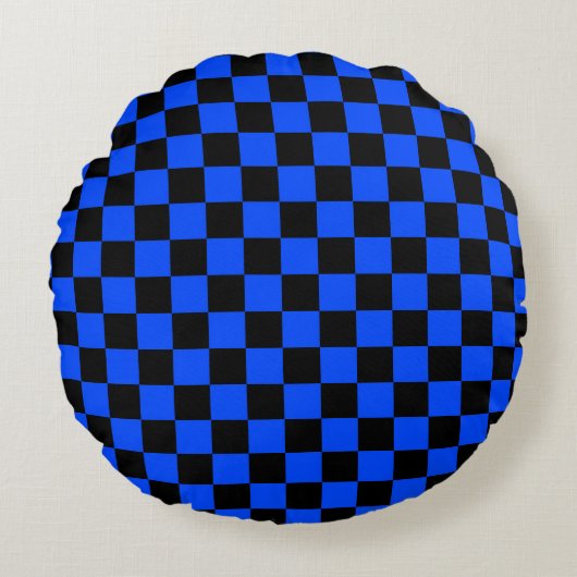 Blue and black checkerboard pattern ラウンドクッション (正面)