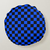 Blue and black checkerboard pattern ラウンドクッション (裏面)