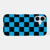 Blue and Black Checkered Print iPhone 16ケース (裏面横)
