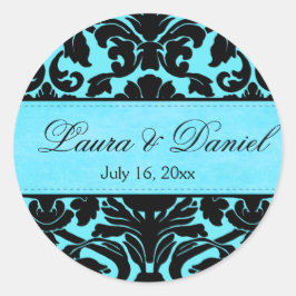 Blue and Black Damask 1.5インチのステッ結婚カー ラウンドシール